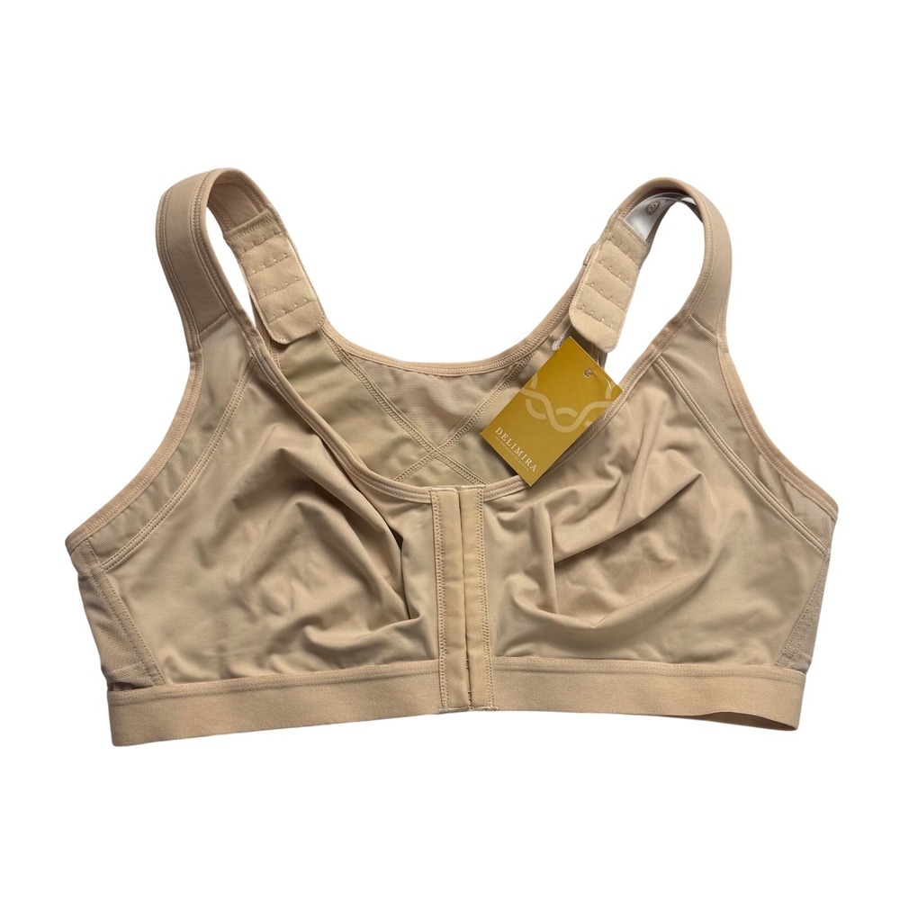 Delimira Womens Firm Support Front Closure Posture Bra Beige 40C Full Cup